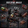 Машинка на радиоуправлении ZLL SG316 MAX 1:16 Black — скоростной монстр-трак 4WD с бесколлекторным двигателем, металлической трансмиссией, LED-подсветкой, до 80 км/ч, до 40 минут, до 300 м